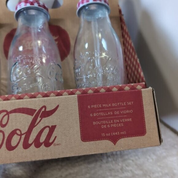 NWT/NIB Coca Cola Retro Dinner 50s Milk Bottle Style Straw Drinking 6 Piece Set - Picture 4 of 5